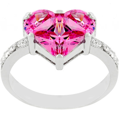 Silver-Tone Pink Ice Cubic Zirconia Heart Promise Ring