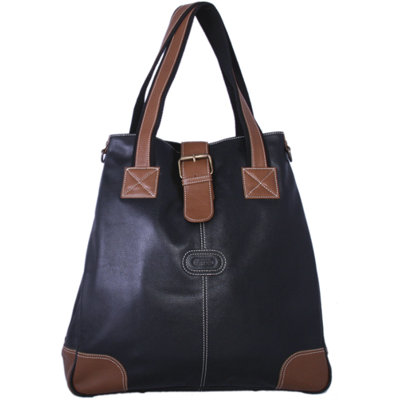 Milan Leather Tote in Black / Antique Tan