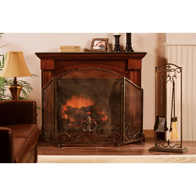 SPI Home Fleur de Lis 3 Panel Iron Fireplace Screen