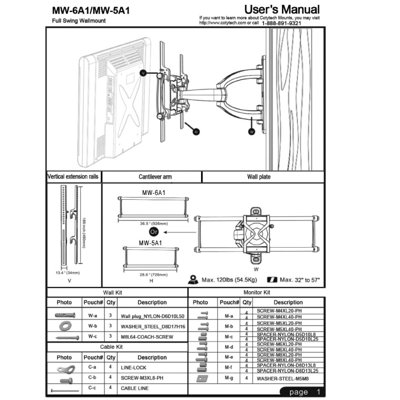 Cotytech Full Motion Corner TV Wall Mount for 32" - 57" Screens