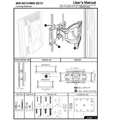 Cotytech Full Motion Dual Arm TV Wall Mount for 42" - 71" Screens