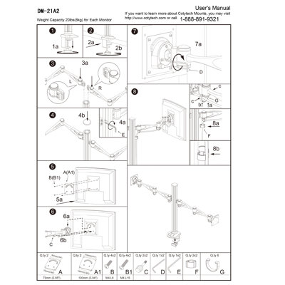 Cotytech Dual Monitor Desktop Mount Dual Swing Arm