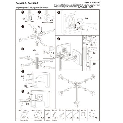 Cotytech Triple Monitor Desk Mount Dual Arm