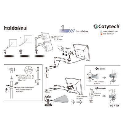 Cotytech Dual Monitor Desk Mount Spring Arm Quick Release