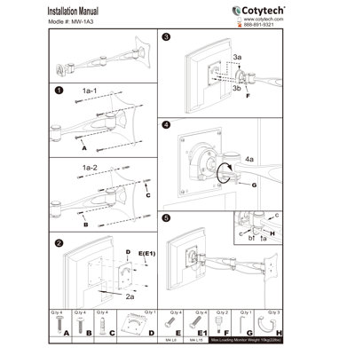 Cotytech Monitor Wall Mount - Dual Arm