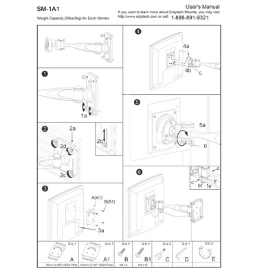 Cotytech LCD Monitor Single Arm Slatwall Mount