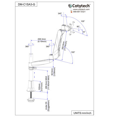 Cotytech Expandable Desk Mount Spring Arm Quick Release
