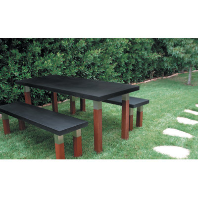 Modern Outdoor Kenji Steel and Wood Picnic Bench