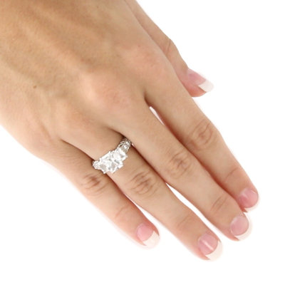 Palm Beach Jewelry Platinum/Silver Cubic Zirconia Emerald-Cut Ring