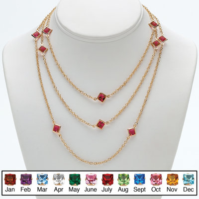 Palm Beach Jewelry Goldtone Princess Cut Birthstone Necklace