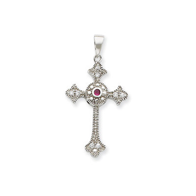 Sterling Silver Red CZ Cross Pendant