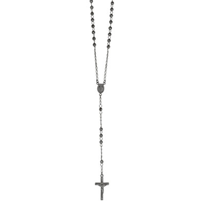 Jewelryweb Sterling Silver 4mm Plated Fancy Diamond-cut Rosary Necklace - 26 Inch