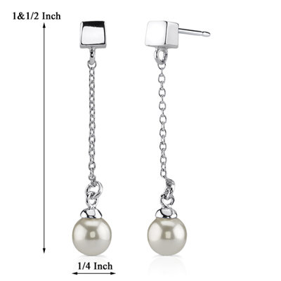 Oravo Coquettish Allure: Sterling Silver Bridal Style Linear Dangle Faux Pearl Earrings