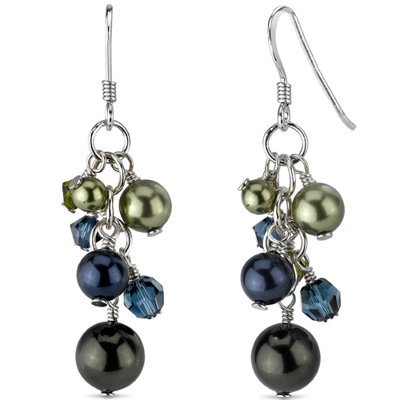 Blueberry Festival s and Pearls Drop Earrings in Sterling Silver with Swarovski Elements