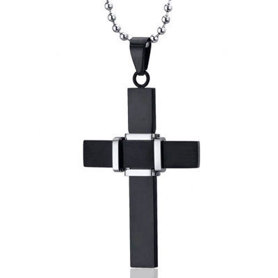 Dynamic Faith Black Finish Surgical Stainless Steel Cross Pendant Neklace for Men