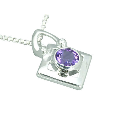 Oravo .75 Carat Round Genuine Amethyst Pendant Necklace in Sterling Silver