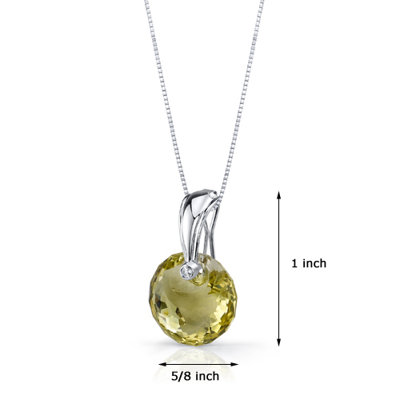 Oravo Spherical Cut 15.00 Carats Lemon Quartz Pendant Necklace in Sterling Silver