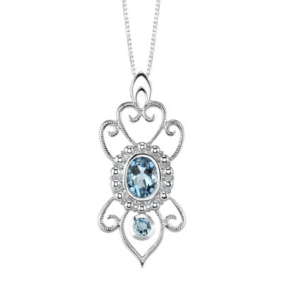 Oravo 5.00 carats Oval and Round Shape Swiss Blue Topaz Pendant Earrings Set in Sterling Silver
