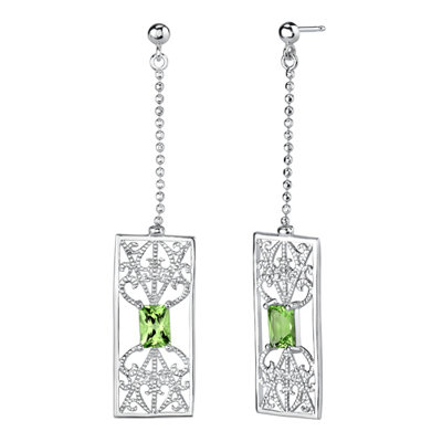 Oravo 2.5" 3.50 carats Radiant Cut Peridot Pendant Earrings Set in Sterling Silver
