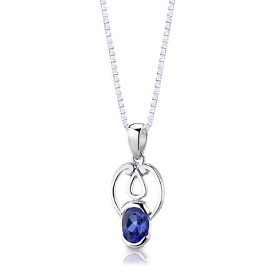 Oravo Sterling Silver 2.25 Carats Oval Shape Sapphire Pendant Earrings and 18" Necklace Set

