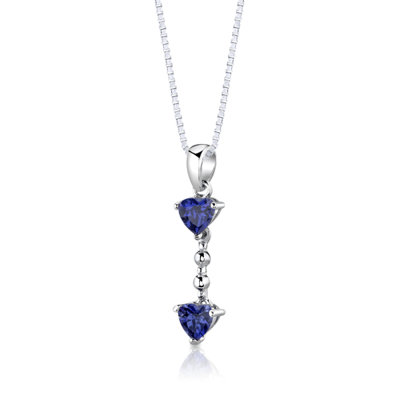 Oravo Sterling Silver 2.25 Carats Heart Shape Sapphire Pendant Earrings and 18" Necklace Set
