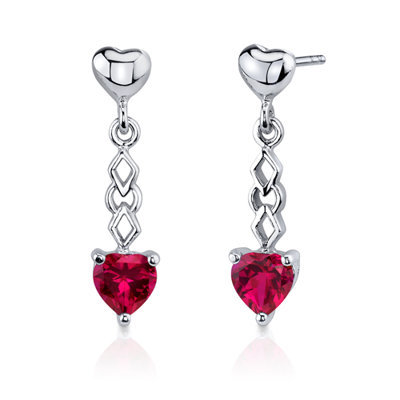 Oravo Cupid Duet 3.75 Carats Heart Shape Sterling Silver Ruby Pendant Earrings Set