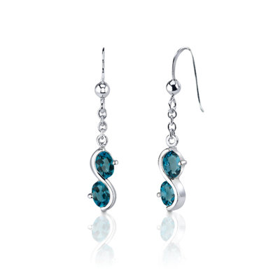 Oravo 2 Stone 3.75 Carats Oval Shape Sterling Silver London Blue Topaz Pendant Earrings Set