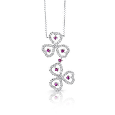 Oravo Destined to Dazzle Round Shape Ruby and White CZ Gemstone Necklace in Sterling Silver