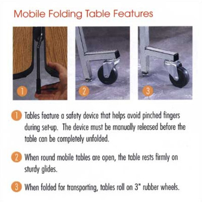 Virco 48" Round Mobile ContourFold Table with T-mold Edge