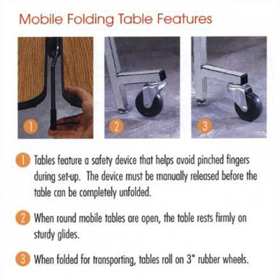 Virco 48" Round Mobile ContourFold Table with Sure Edge