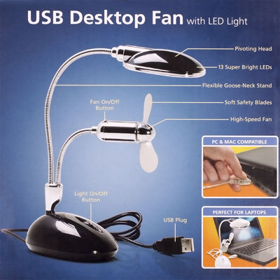Trademark Global 2 in 1 Laptop Desk LED Lamp and Fan in White