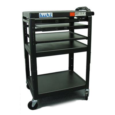 Buhl Height Adjustable AV Media Cart - Three Stationary Shelves / Two Pull-Out Shelves / Laptop Shelf