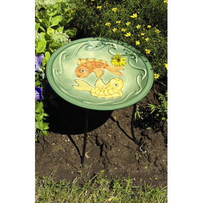 ACHLA Green Fish Birdbath