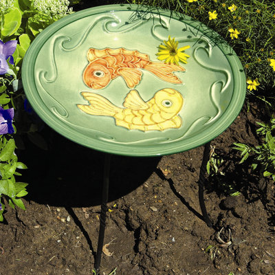 ACHLA Green Fish Birdbath