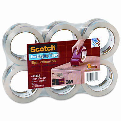 3M 3500 Packaging Tape, 2" x 55 Yards, 3" Core, Clear, Six per Box                                                              
