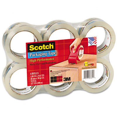 3M 3500 Packaging Tape, 2" x 55 Yards, 3" Core, Clear, Six per Box                                                              