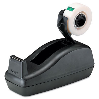 3M Deluxe Desktop Tape Dispenser, Attached 1" core, Heavily Weighted, Black                                                     