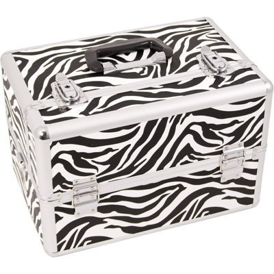 Just Case Zebra Pattern Professional Cosmetic Makeup Train Case with Brush Holder