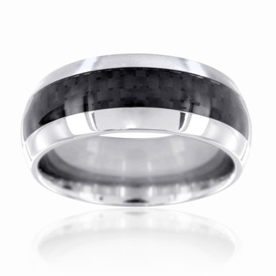 West Coast Jewelry Men's Titanium Carbon Fiber Inlay Domed Ring