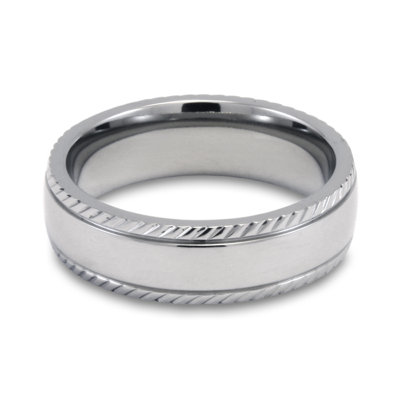 West Coast Jewelry Titanium Engraved Grooved Domed Polished Ring