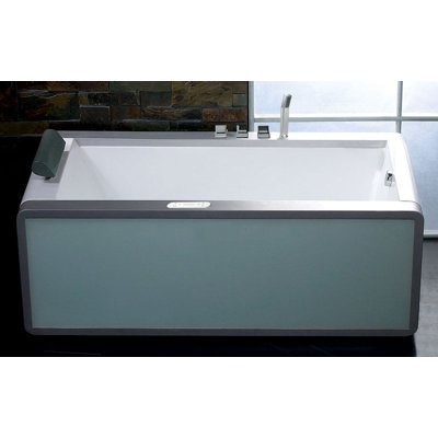 EAGO 70" x 35" Modern Whirlpool Bath Tub With Colored Light Up Glass Panel