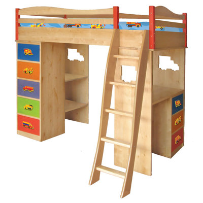 Room Magic Boys Like Trucks Twin Bunk Bed with Desk and Storage