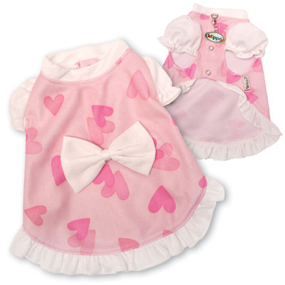 Adorable and Lightweight Dog Dress with Hearts and Puffy Sleeves