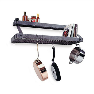 Premier Deep Bookshelf Wall Mounted Pot Rack with Shelf