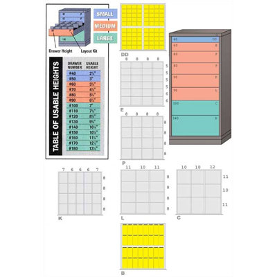 Lyon Workspace Products Eye-Level High Standard Cabinet with 8 Drawers: 30" W x 28 1/4" D x 59 1/4" H