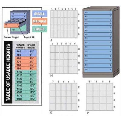 Lyon Workspace Products Eye-Level High Standard Cabinet with 15 Drawers: 30" W x 28 1/4" D x 59 1/4" H