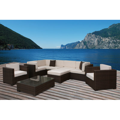 International Home Miami Southampton 9 Piece Sectional Deep Seating Group with Cushions