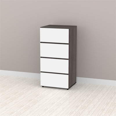 Nexera Allure 36" Storage Cabinet in White and Ebony with 3 Drawers