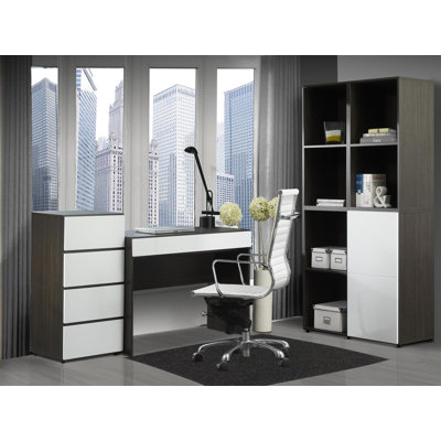 Nexera Allure 36" Storage Cabinet in White and Ebony with 3 Drawers