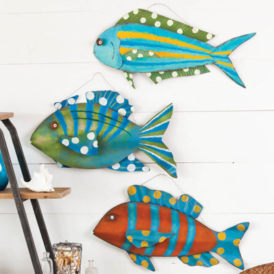 Kitchen Wall Decorations Metal on Cape Craftsmen Coastal Delights 3d Metal Fish Wall Decor  Set Of 3